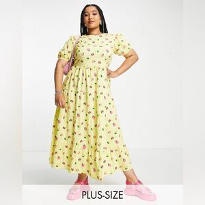 ASOS NEON ROSE Open Back Midi Tiered Smock Dress Lemon Fruit Print - US16 / UK20